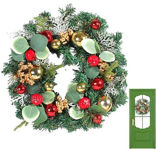 Corona de Puerta navideña | Decoración Artificial para Puerta de Entrada con Frutos Rojos,Coronas navideñas Decorativas de 11,8 Pulgadas para Pared de Ventana Interior, Exterior y Porche