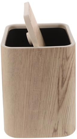 TOYANDONA Basurero con tapa abatible: 8,5 L, imitación madera, con tapa. Papelera estética. Papelera retro para sala de estar, hotel y baño.