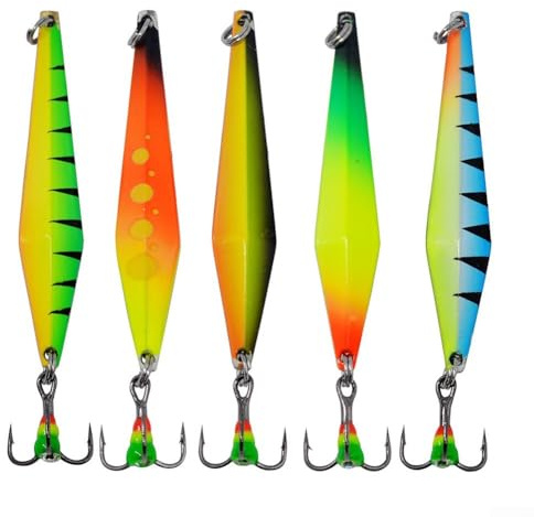 Set of 5 ice fishing spoons 5 5cm 5G with diamond shaped bodies stable fall and effective fish school gathering for sea bass