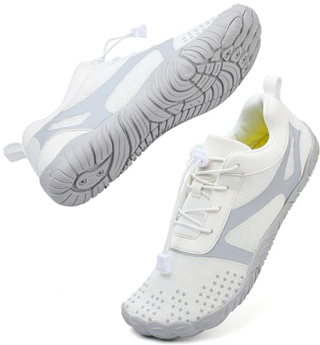 DimaiGlobal Zapatillas Barefoot Hombre Mujer Calzado Descalzos Ligera Transpirables y Antideslizantes para Trail Running Minimalistas Zapatillas de Deporte Exterior Interior 43EU Blanco
