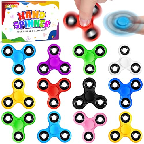 SCIONE Lot de 12 Fidget Spinners pour Enfants – Taille Parfaite de 6,3 cm, Jouets Sensoriels pour TDAH, Autisme & Concentration – Fidget Toys Robustes pour Enfants – Cadeaux pour Sachets
