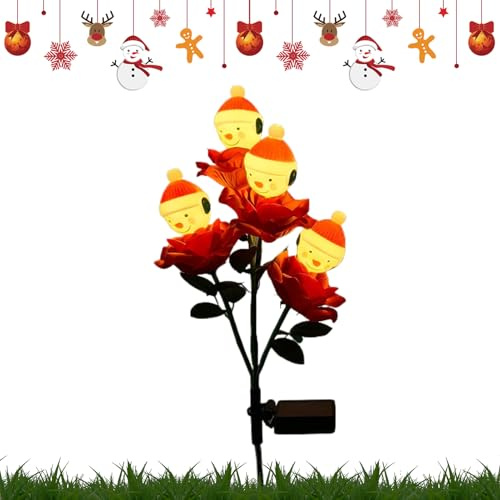 Kixolazr Luci natalizie a energia solare per esterni, paletti da giardino di rose | Decorazioni natalizie solari per esterni – per patio, giardino, portico, prato, vialetto, paesaggio, festa, aiuola