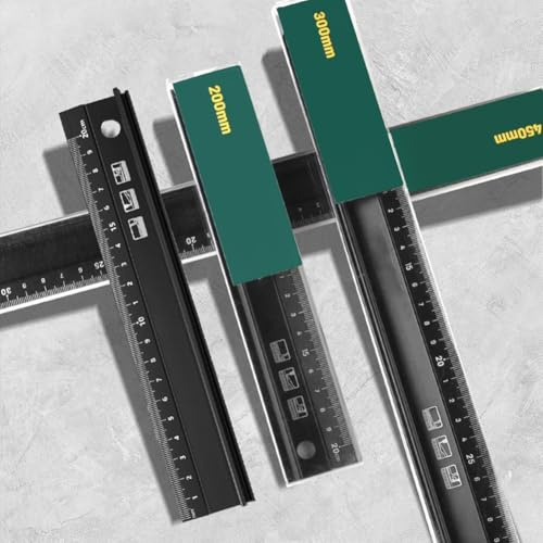 Regla de medición de aluminio, regla antideslizante para manualidades con agarre elevado, regla de corte de metal de 20/30/45 cm para medición en bricolaje, educación y diseño (45 cm)