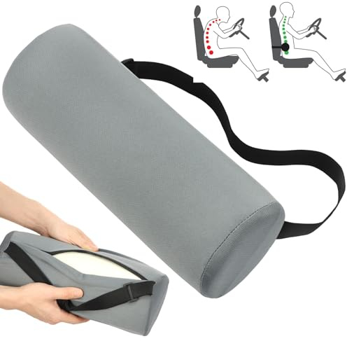 Gatphy Lumbar Roll Pillow Memory Foam Roll Pillow Adjustable Cylindrical Backrest Sofa Cushion with Removable Washable Cover Elastic Strap 11 Inch Lumbar Support Pillow for Office Chair Couch (Grey)