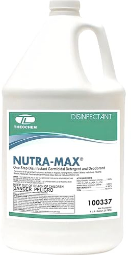 Theochem Nutra-Max Hospital Grade Disinfectant, EPA List N & G, Kills 99.9% Viruses & Bacteria, 1:32 Concentrate Makes 32 Gallons, Commercial Multi-Surface Cleaner For Home