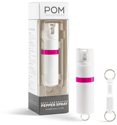 POM Pepper Spray Keychain, Quick Key Release for Instant Access, Flip Top Safety, Maximum Strength OC Formula with UV Marking Dye, 25 Bursts, 10 ft Range, 0.5 fl oz