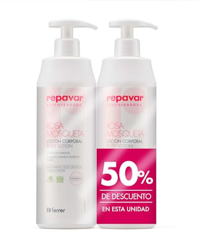 Repavar Regeneradora Loción Corporal con Rosa Mosqueta y Vitamina E, Hidratación Intensiva, Ayuda a Revitalizar la Piel, Rápida Absorción, para Pieles Secas y Muy Secas, Pack Ahorro 2 x 500 ml