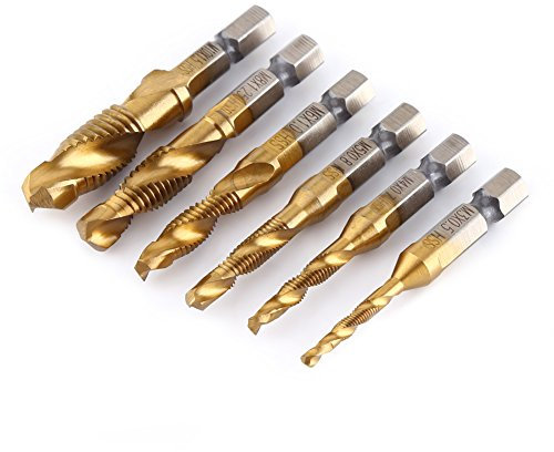 Kit De Forets À Métaux, 6 Pcs Combinaison Drill And Tap Bit Set Hss Foret Et Tarauds 1/4Hex Shank Fraiser Bits Kit De Perçage Polyvalent Forets Metaux Pour Percer Sur Métal Et Acier Inoxydable