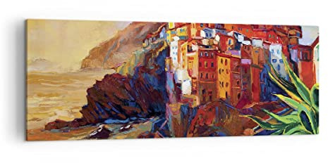 ARTTOR Quadro su Tela 140x50 cm Stampe da Parete Architettura Marino - 4164 | Manarola Colorato Olio Quadro Decorativo XXL 1 pezzo Soggiorno Camera da Letto Arte da Parete Decorazione da Parete ARTTOR