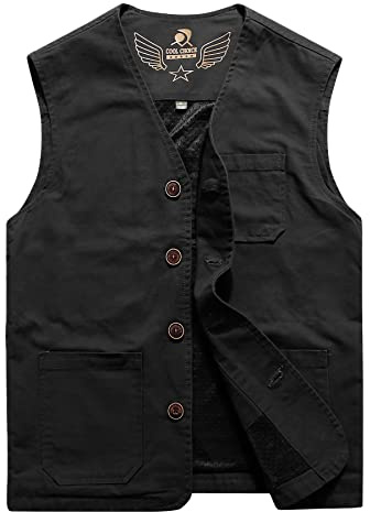 Oralidera Gilet de Pêche pour Homme Gilet Photographe Veste de Chasse sans Manche Gilet de Plein Air Veste de Sport Voyage, Noir, XL