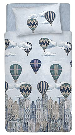 PENSIERI DELICATI Parure Copripiumino Singolo 100% Cotone, Completo di Sacco 155x200cm e 1 Federa 52x82cm, Made in Italy, Copripiumino Lavabile In Lavatrice A 40°, Fantasia Volare Azzurro