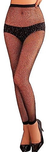 Fohevers Medias de red brillantes sin pies para mujer, con purpurina, sin dedos de los pies, Red pequeña, Altoa única