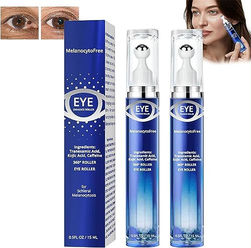 Melanocy - Rodillo para mejorar los ojos, crema de ojos con cafeína con bola de masaje de 360°, reduce las arrugas y líneas finas, bolsas debajo de los ojos (2 unidades)