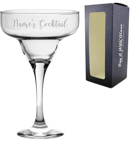 Personalised Engraved 295ml Margarita Cocktail Glass with Name's Cocktail Design, Personalise with Any Name for Any Occasion, Gift Box Included, Laser Engraved