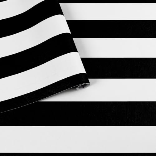 Arthome Noir Blanc Autocollant Papier Peint, 44cmx10m Rayure Film Papier Moderne Auto Adhésif Imperméable Décoratif Vinyle Papier Peint pour Salon Chambre Coucher Comptoirs Armoires