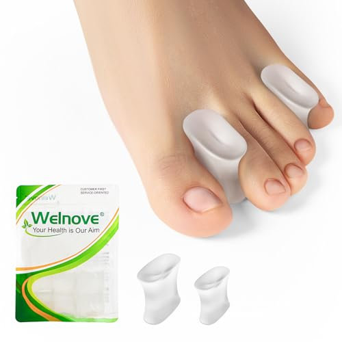 Welnove - Distanziatori per dita dei piedi in gel aggiornato - Confezione da 8 pezzi con estratto di Aloe Vera e silicone per raddrizzare le dita dei piedi sovrapposte(Multi-Size, Clear)