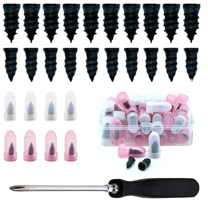 Kit antipinchazos 40PCS de clavos de goma repara pinchazos para neumáticos coche/moto/camión + destornillador – kit de reparación 2 tamaños: 20 clavos L + 20 clavos S + herramienta