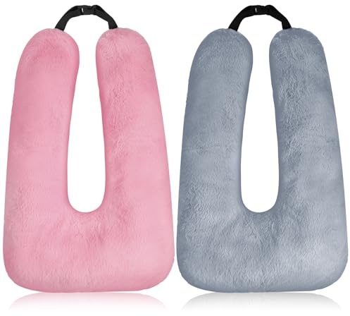 Barydat 2 Pcs Car Travel Pillow for the Back Seat 28 x 18 in Sleeping Reading Pillows for Long Distance Travel Car Cushion for Kids Adults Head and Body Support U Shaped Pad for Travel(Gray, Pink)