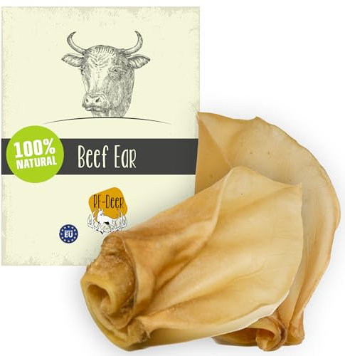 RF - Deer Orecchie di Manzo per Cani, 20 Pezzi – Snack Naturale Premium essiccato da Masticare, Pulizia Dentale, Ricco di proteine, Supporta la Salute, Senza additivi Artificiali, Maiale per Cani