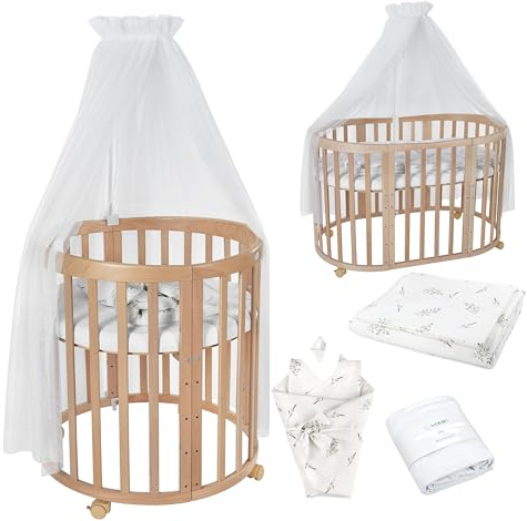 Waldin Babysäng Oval 7i1, Madrass och Hjul, med Hylla, Natur