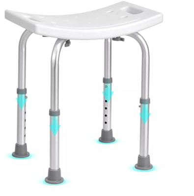 FERRUCCI COMFORT Sgabello Doccia Sedile da Bagno, Altezza Regolabile, Alluminio Antiruggine, Piedini Antiscivolo in Gomma, per Anziani e Disabili o Riabilitazione