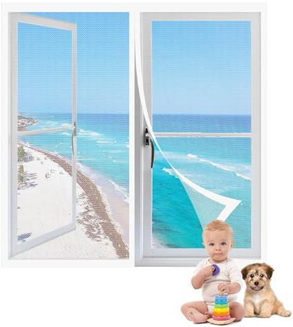 Zanzariera per Finestra Roulotte 147 x 150 cm Tende Zanzariere con Calamita per Finestre Resistente Traspirante Anti Zanzare Insetti per Ideale per Porte da Balcone, Bianco