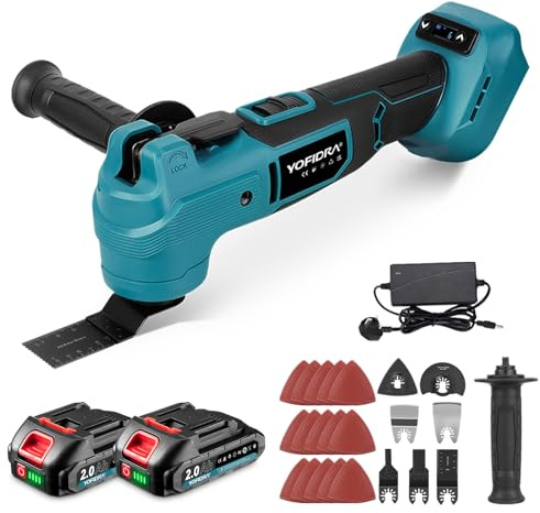 Yofidra Cordless Oscillating Multi-Tool, Brushless Motor, 8000-20000 RPM, 4° Oscillation Angle, Multi Tools with 2x2.0Ah Batteries, Adaptive Mode, Oscillating Tool Kit for Cutting, Sanding, Scraping