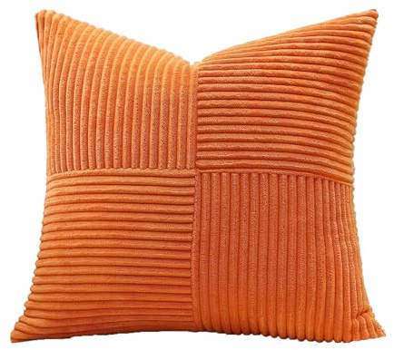 45x45cm Corduroy Cushion Cover, Orange Modern Patchwork Decorative Fluffy Pillows Cases Scatter Cushion, Decor Textured Cushions, with Hidden Zipper for Sofas Living Rooms Bedrooms and Balconies Home
