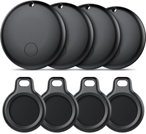 Ajblg Android Smart Tag, Traceur Lot de 4, Fonctionne avec l’app Google Localiser (Uniquement Android), Équipé d'un Étui de Protection, IP68 Imperméable, pour Les clés/Portefeuilles/Valises, Noir