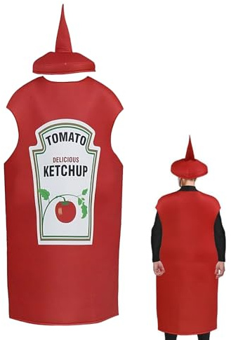 Ketchup Bottle Costume - Adults Ketchup And Mustard Costume Halloween Couples | Mustard Kietchup Cosplay Outfit Set For Adults, Halloween, Stage Roleplays, Theme Parties For Holiday Couple Party Wear