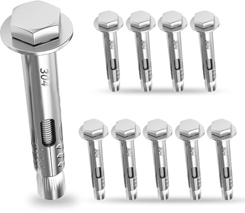 10 PCS 304 Stainless Steel Expansion Bolts, M6x60mm Heavy Duty External Hex Expansion Anchor Bolt for Wall Fixings Concrete Brick