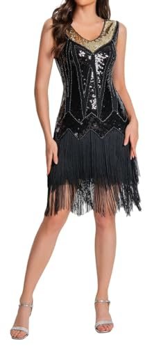Generisch Disfraz de los años 20 para mujer, vestido de lentejuelas con flecos, elegante vestido de cóctel, elegante vestido de cóctel latino para conciertos y bailes