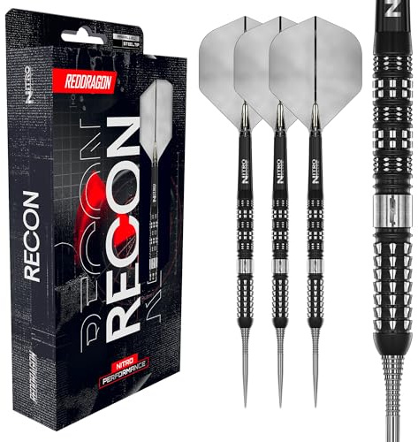 Röd DRAGON Darts – Recon Serie – 24 g parallellfat, stålarts – dartpilar metallspets – 90 % volfram professionell dartpilar – Nitro Flite integrerad flyg/schakt, dartvingar och skaft
