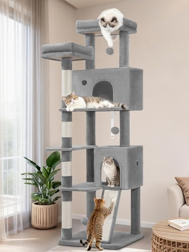 Fobyfurny Árbol Rascador para Gatos 178 cm, Árbol para Gatos, Gris Claro