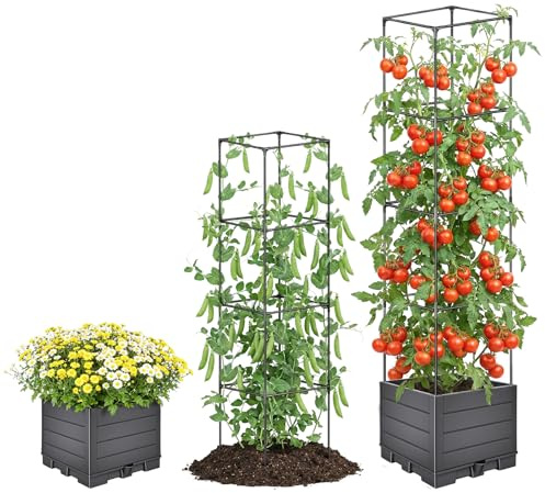 Hysagtek Tomatkruka med växtstöd – växtlåda med spaljé, justerbar höjd, planteringstorn med självbevattning för klättring av grönsaker, växter, för terrass, växthus, utomhus