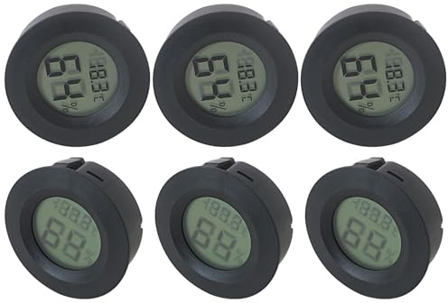 GTDSAOZG 6-Pack Round Hygrometer Thermometer Digital Humidity Meter Indoor/Outdoor Humidity Monitor Reptile Hygrometer for Warehouse Greenhouse Humidors Terrarium Jars, Fahrenheit (℉) /Celsius(℃)