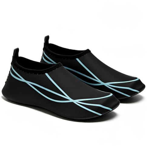 QEQSHQO Escarpines Unisex 1 Par, Negro Rayas Verdes, Talla 43 EU - Zapatos de Agua Hombre Mujer para Playa, Piscina, Surf. Protección Antideslizante y Secado Rápido.