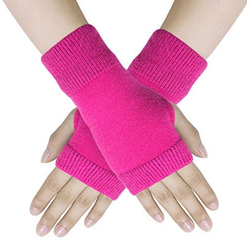Dokpav Winter Handschuhe Fingerlose Fäustlinge Damen Wolle Warm Fingerhandschuhe Fingerlos Halb Handschuhe Strick Handschuhe Rosa