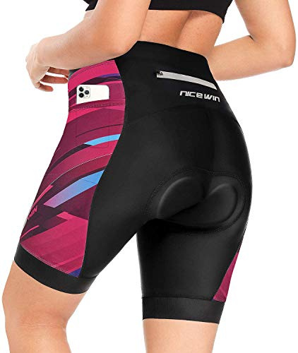 NICEWIN Biker Shorts for Women Padded Cycling Tights High Waist Riding Short Leggings Red