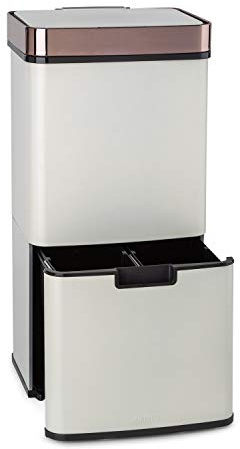 KLARSTEIN Royal Trash Sensor Rubbish Bin - 72 L Volume in 4 Bins, Residual Waste & Recycling Waste: 43 & 2 x 12.5 L, Organic Waste Bin with Lid: 4 L, Automatic Opening and Closing - Rose Gold