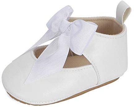 LACOFIA Baby flicka ballerina småbarn rosett prinsessa skor baby halkfria babyskor, D vit, 6-12 Monate