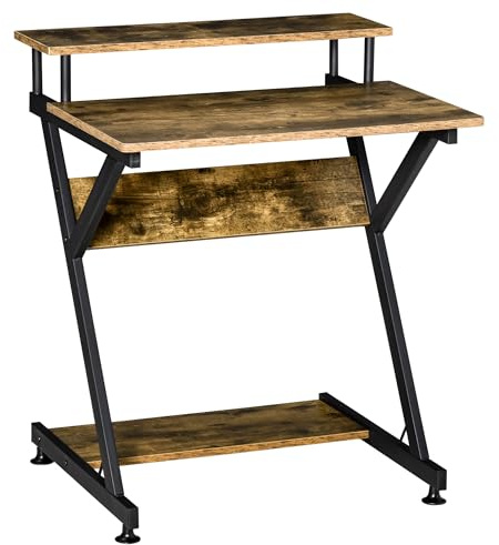 HOMCOM Industrial Computer Desk with Monitor Stand, 70 x 60cm Compact Desk for Small Spaces, Home Office Desk, Rustic Brown