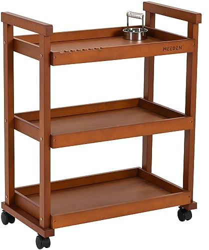 MEEDEN 3-Tier Wooden Art Cart Storage Organiser - Solid Beechwood Rolling Trolley with 4 Lockable Wheels, 89cm Height | Multifunctional Mobile Storage for Art Supplies, Studio, Classroom & Bedroom