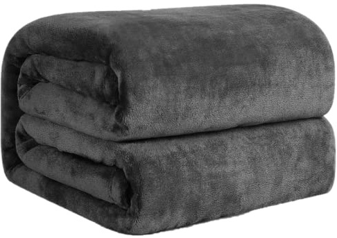 funky gadgets Flannel Fleece Throw Blanket for Sofa - Soft, Cozy Blankets for Bed, Warm Single Throws for Adults, Dark Grey, 220x240 cm