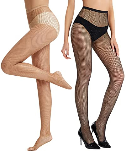 ibonas Sheer Patterned Fishnet Tights - 2 Pack Back Seam Lace Fish net Pantyhose High Waist, Hollow Mesh Stocking (Back Seam Black Skin Tights) Large-X-Large