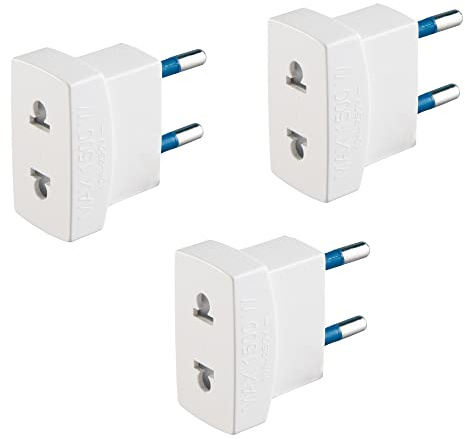 POLY POOL PP0434.3 adaptrar med 10A 2P-kontakt och 10A 2P plugg reseadapter amerikansk till europeisk 250V kit med 3 adaptrar vit