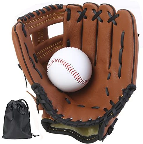 LeapBeast Baseball Handschuhe, Softball Handschuhe mit 1 Ball, Baseball Training Wettbewerb Handschuh Verdicken Dauerhaft Softballhandschuhe für Kinder Erwachsene (Braun -B, 11,5 Zoll)