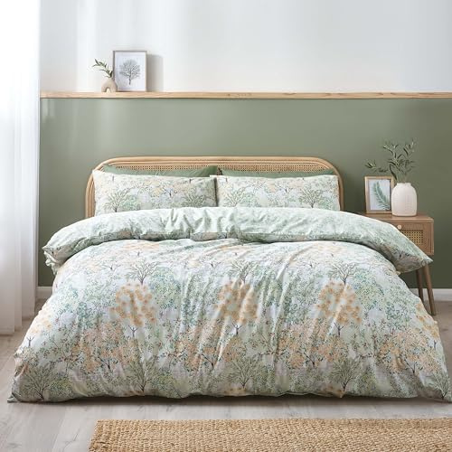 Catherine Lansfield Forest Blossom Reversible Super King Duvet Cover Set with Pillowcases Green