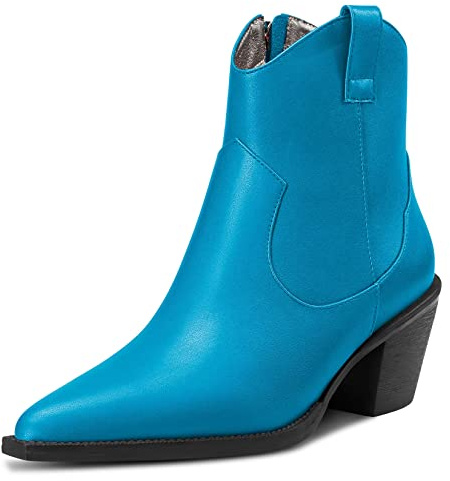 Castamere Femmes Bas Kitten Talon Heel Fermé Pointu Bout Bottines Slip-on Classique Dress Mariage Bureau Cavalières Bottes Bleu 36 EU