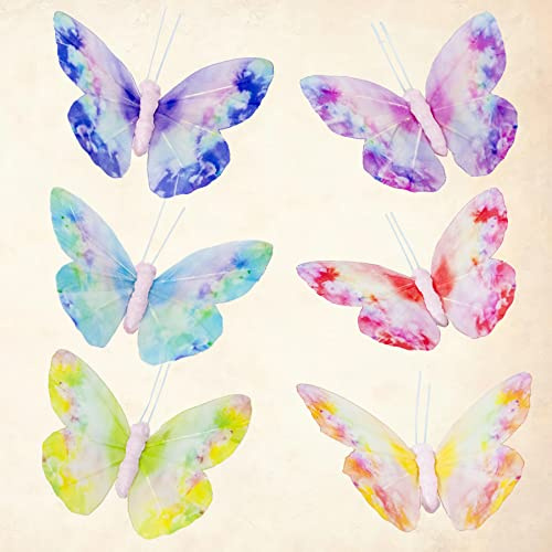 YCHTEWY-Spring Feather Butterfly Decorations Set 6 Color of 12pcs Vibrant Multi Colored Craft Butterflies on Clip